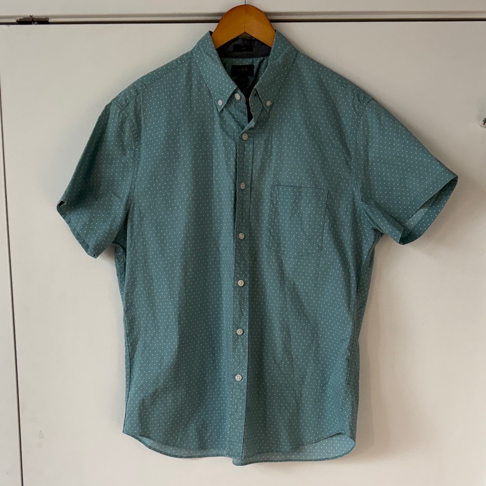 J. Crew Teal Polka Dot Casual Button-Down Shirt